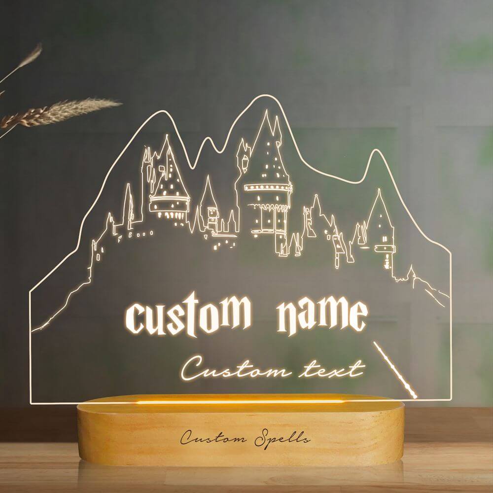 koragarro Harry Potter custom table lamp, Hogwarts castle, Wizard wand, custom name, spells, Potterhead gift
