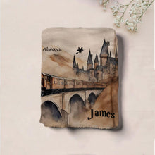 Load image into Gallery viewer, koragarro harry potter personalized throw blanket, named blanket, Potterhead gift, Hogwarts castle, hogwarts express