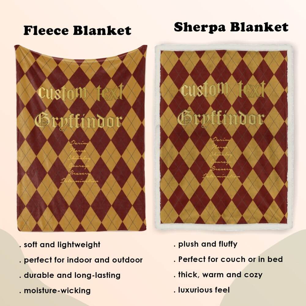 koragarro harry potter, Gryffindor personalized home décor, custom throw blanket, potterhead gift, red gold pattern, fleece and sherpa blanket, Christmas gift to HP fans
