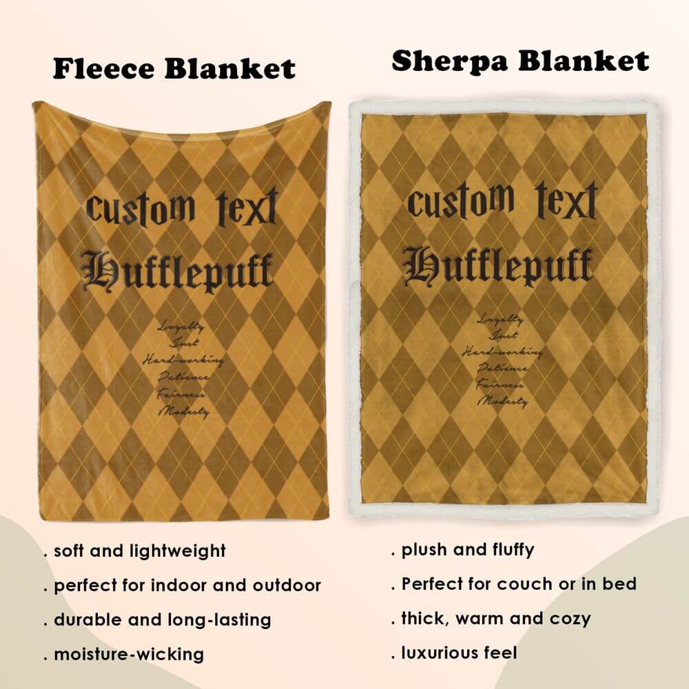 koragarro Hufflepuff personalized throw blanket, arry potter decorations,  home décor, hogwarts schools, custom throw blanket, potterhead gift, red gold pattern, fleece and sherpa blanket, Christmas gift to HP fans