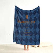 Load image into Gallery viewer, koragarro harry potter, Ravenclaw personalized home décor, hogwarts schools, custom throw blanket, potterhead gift, red gold pattern, fleece and sherpa blanket, Christmas gift to HP fans