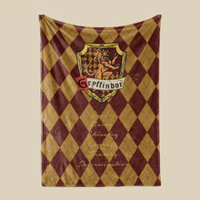 Load image into Gallery viewer, koragarro harry potter decorations, Gryffindor personalized home décor, custom throw blanket, potterhead gift, red gold pattern, fleece and sherpa blanket, Christmas gift to HP fans