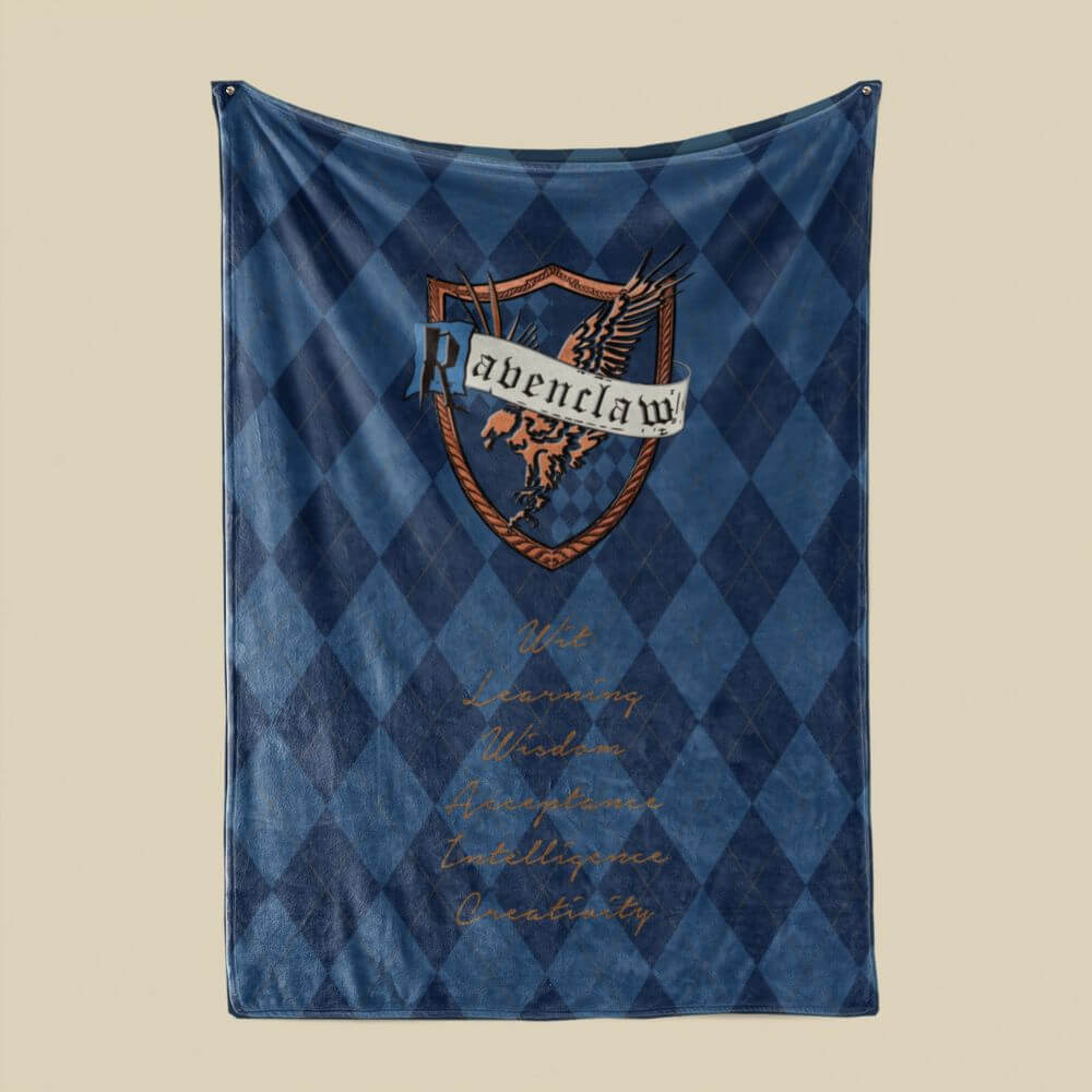 koragarro harry potter decorations, Ravenclaw personalized home décor, hogwarts schools, custom throw blanket, potterhead gift, red gold pattern, fleece and sherpa blanket, Christmas gift to HP fans