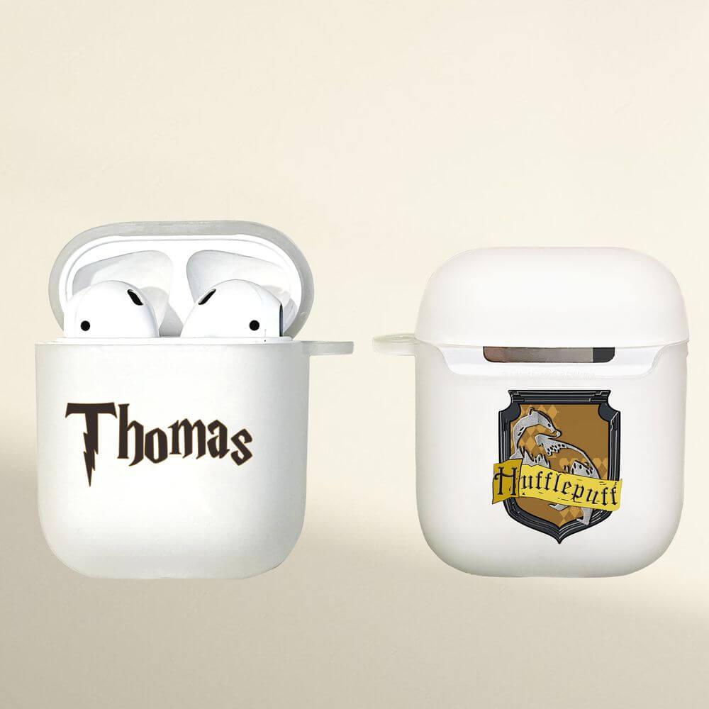 koragarro Hogwarts Crest Personalized Airpods Case potterhead birthday gift Gryffindor Slytherin Hufflepuff Ravenclaw school custom wizard name airpods case