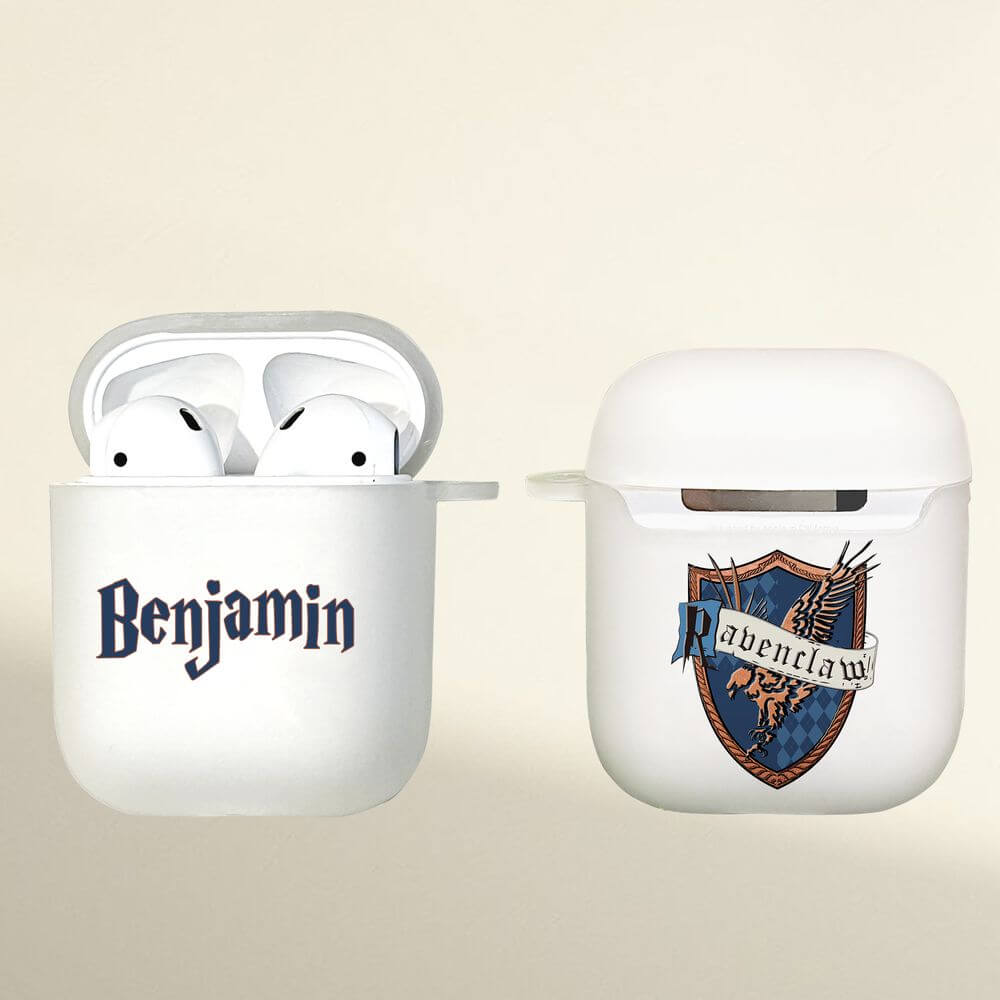 koragarro Hogwarts Crest Personalized Airpods Case potterhead birthday gift Gryffindor Slytherin Hufflepuff Ravenclaw school custom wizard name airpods case