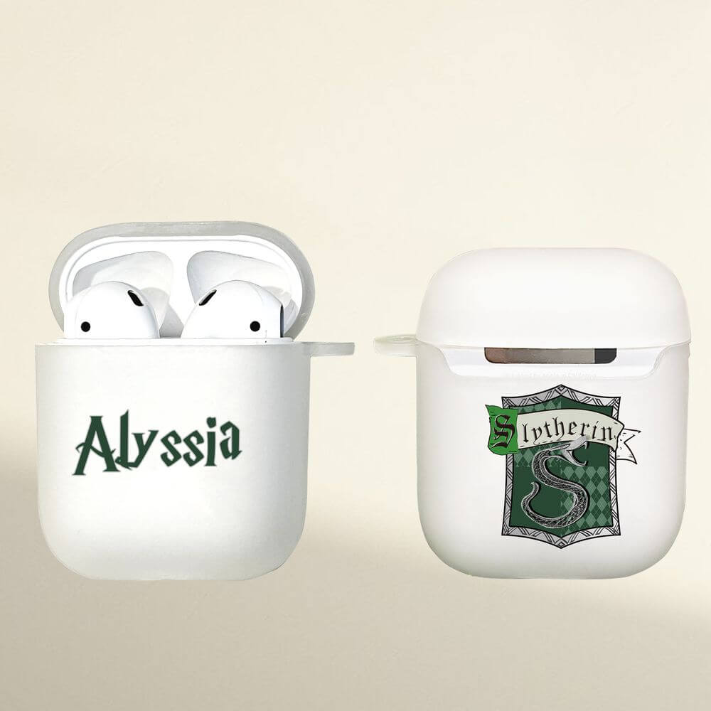 koragarro Hogwarts Crest Personalized Airpods Case potterhead birthday gift Gryffindor Slytherin Hufflepuff Ravenclaw school custom wizard name airpods case