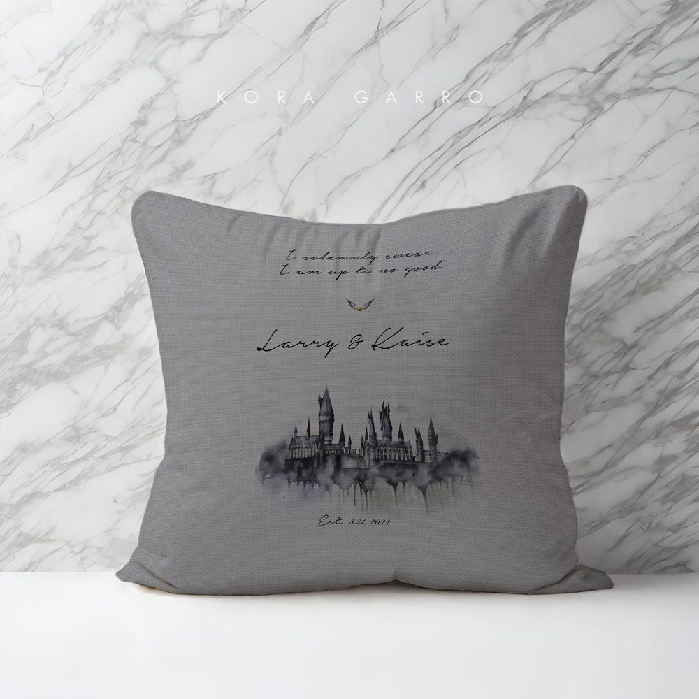 koragarro harry potter personalized pillow case, potterhead gift, hogwarts castle, harry potter quote, modern minimalist, couch cushion, gray