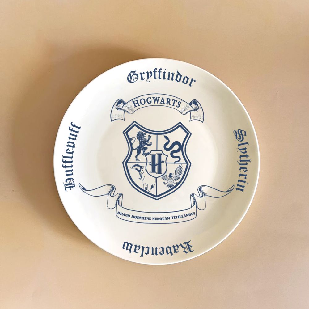 koragarro hogwarts schools ceramic plate, Gryffindor, Slytherin, Ravenclaw, Hufflepuff, potterhead gift