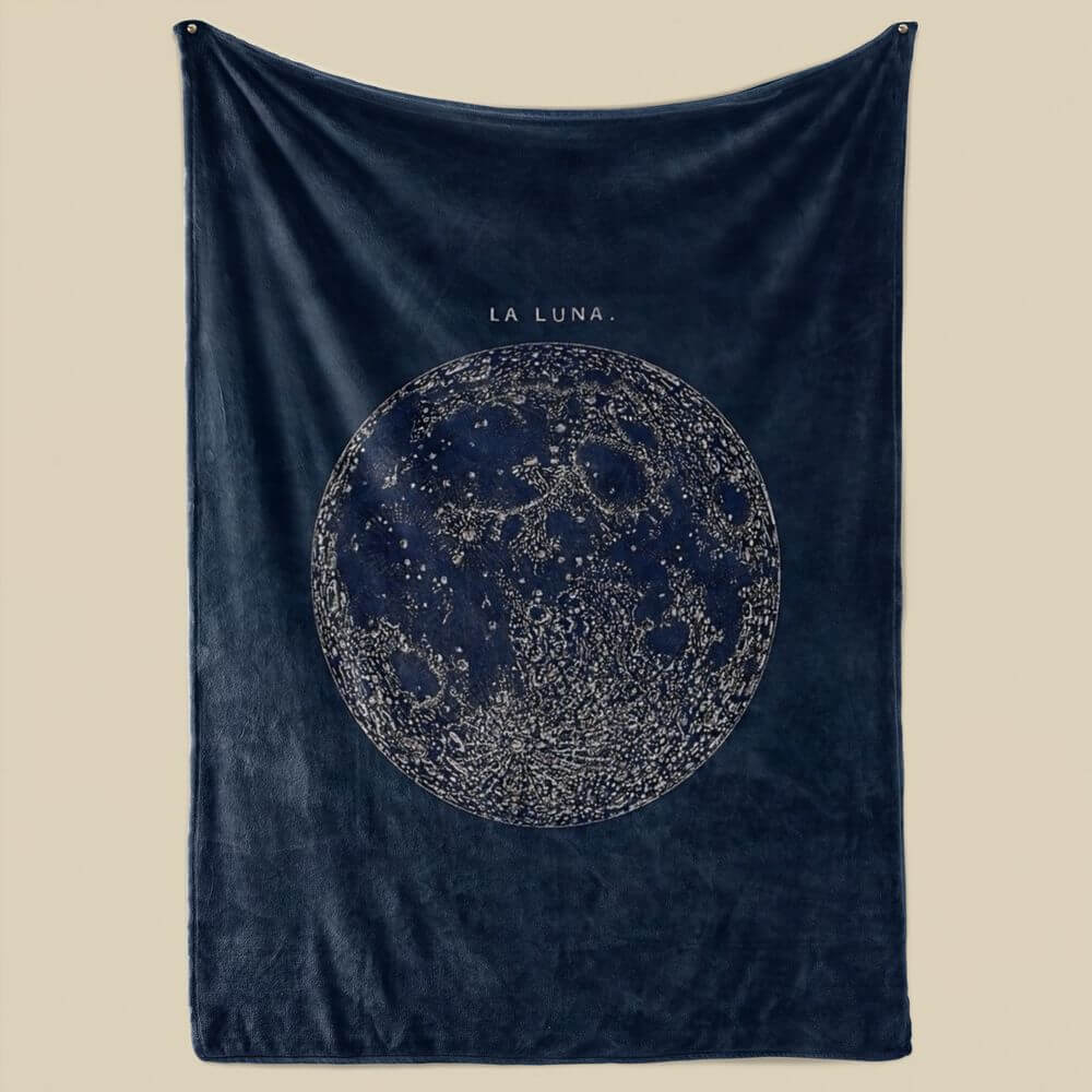 koragarro Constellations blanket, moon print throw blanket, astronomy gift, lunar terrain blue
