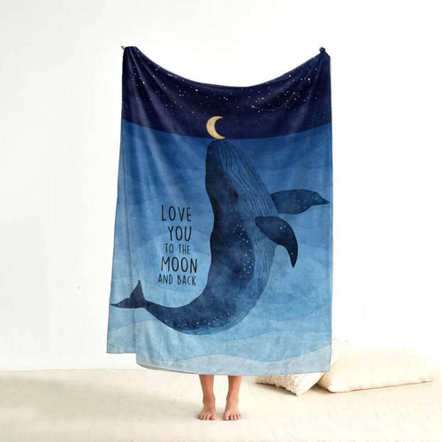 koragarro love you to the moon and back throw blanket, whale moon constellation blanket, blue, kids astronomy gift