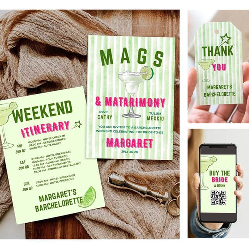 koragarro Margarita bachelorette invitation Margs&Matrimony  theme bride-to-be party events last toast bridal shower ideas editable canva template printable thank you card buy the bride a drink instant download digital evites