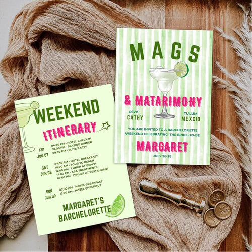 koragarro Margarita bachelorette invitation Margs&Matrimony  theme bride-to-be party events last toast bridal shower ideas editable canva template printable thank you card buy the bride a drink instant download digital evites