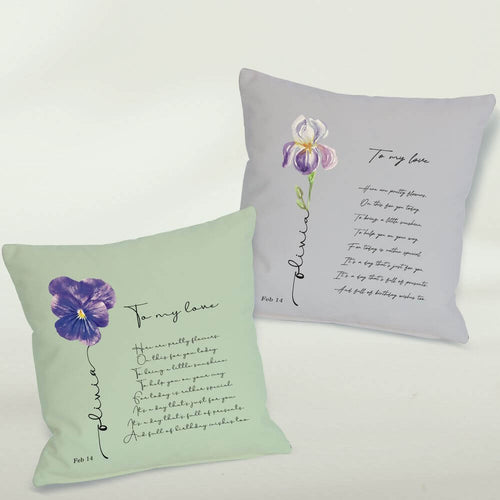 koragarro personalized February Birth gift-named birth Flower Cushion - Violet, Iris