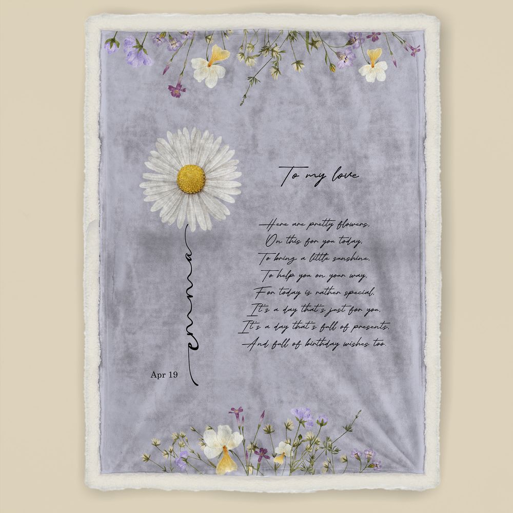 koragarro April name flower sign, Daisy, Sweet pea, personalized flower blanket, April birthday gift, throw blanket, gift to her