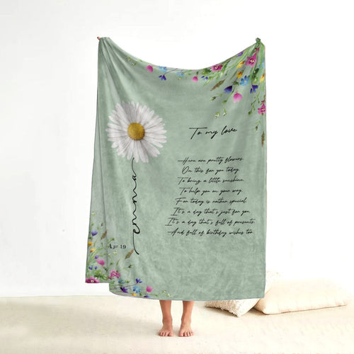 koragarro April name flower sign, Daisy, Sweet pea, personalized flower blanket, April birthday gift, throw blanket, gift to her