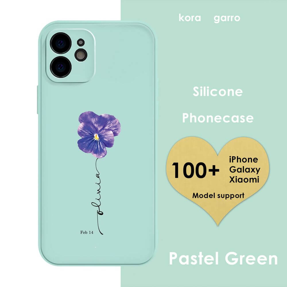 koragarro Feb Birth month flower phone case, named flower silicone phone cover, Feb birthday gift, Iris, Violet
