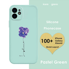 Load image into Gallery viewer, koragarro Feb Birth month flower phone case, named flower silicone phone cover, Feb birthday gift, Iris, Violet