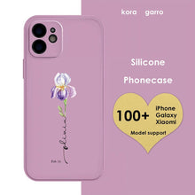 Load image into Gallery viewer, koragarro Feb Birth month flower phone case, named flower silicone phone cover, Feb birthday gift, Iris, Violet