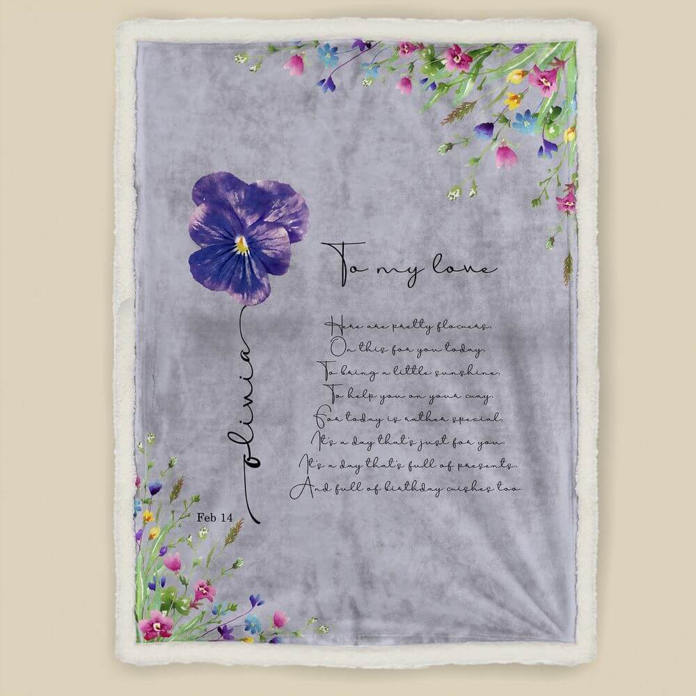 koragarro Feb named birth flower gift, personalized throw blanket, birthday gift for Feb born, Violet, Iris, Purple flowers