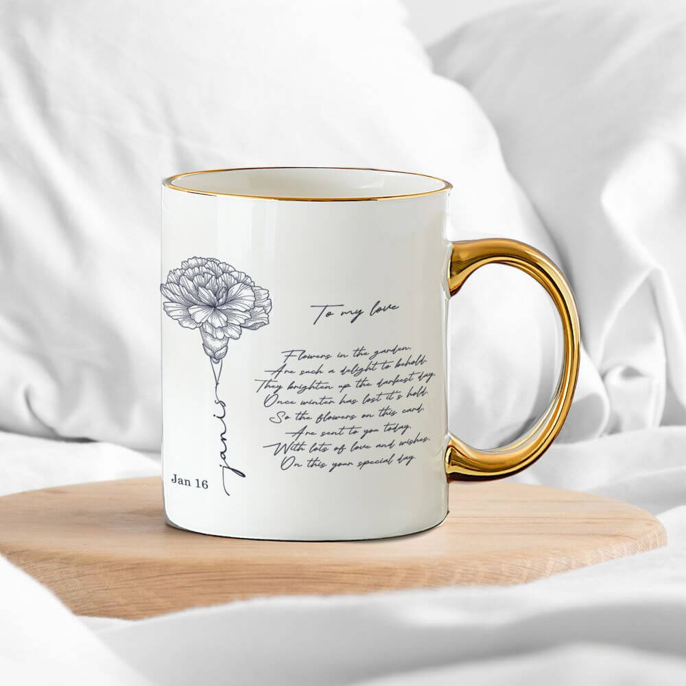 koragarro-January named Birth Flower Mug-ceramic mug-Carnation Snowdrop flower