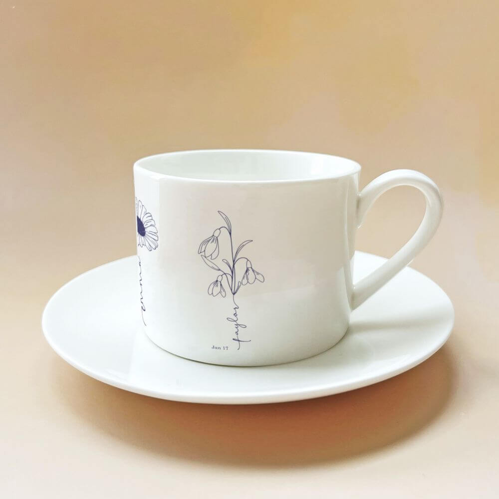 koragarro personalized birth month named flower - tea cup saucer set-birthday gift