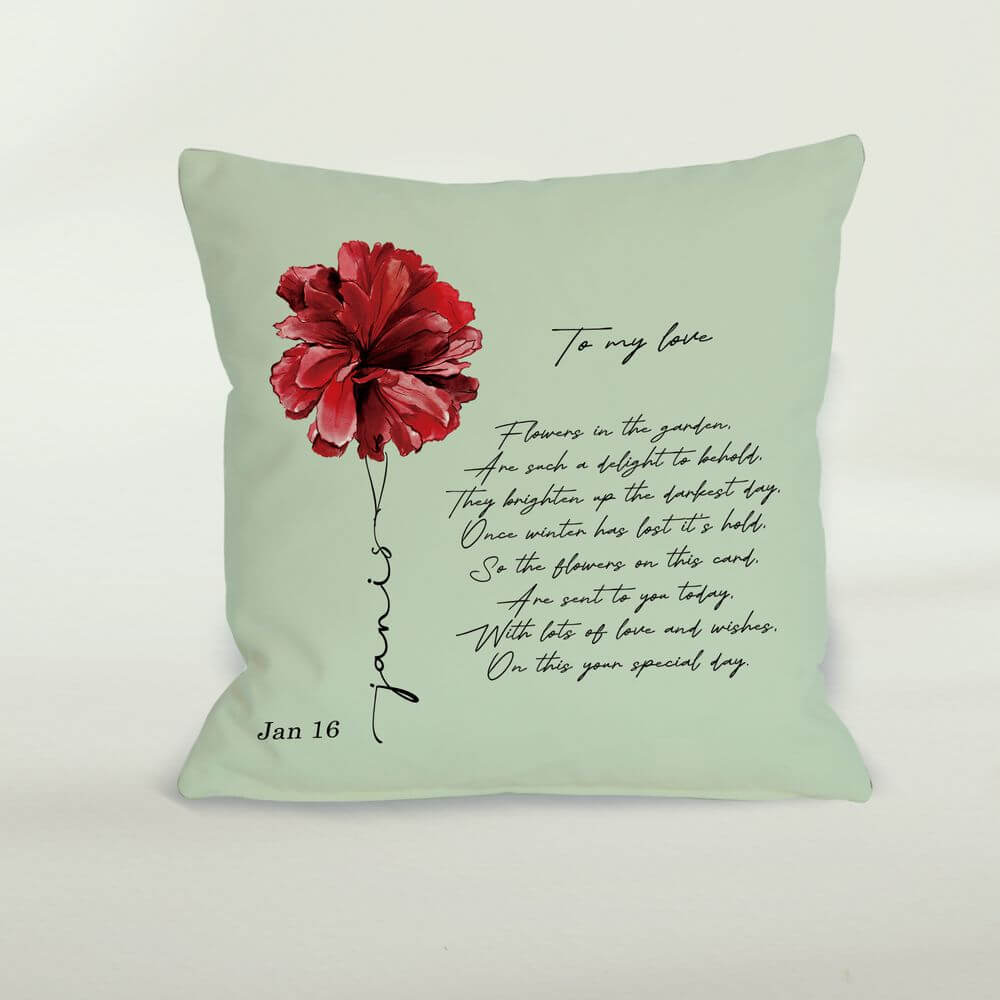 koragarro birth month named flower- custom text personalized cushion-January birthday gift