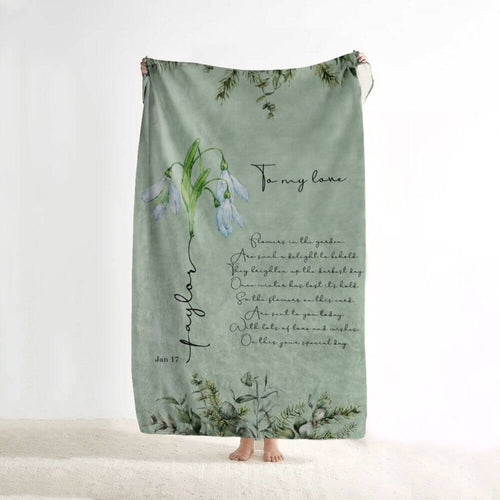 koragarro Jan birth flower named blanket, Carnation, Snow drop, personalized throw blanket, Jan born birthday gift