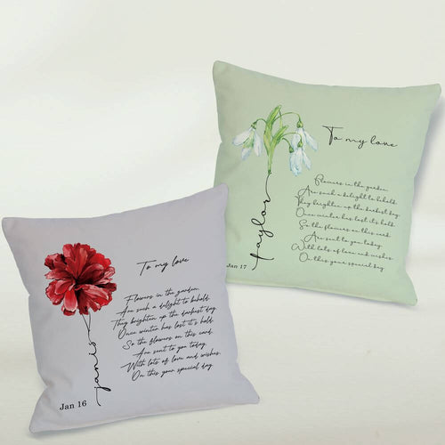 koragarro birth month named flower- custom text personalized cushion-January birthday gift