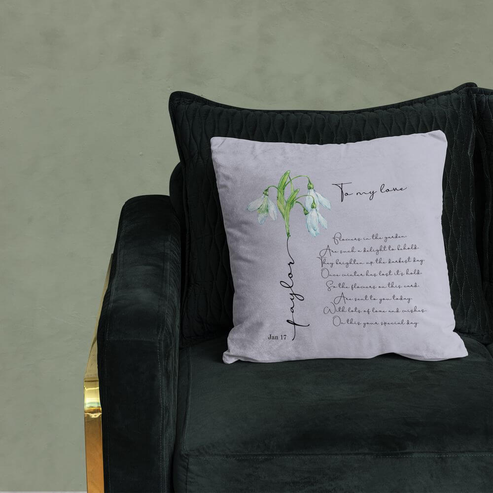 koragarro birth month named flower- custom text personalized cushion-January birthday gift