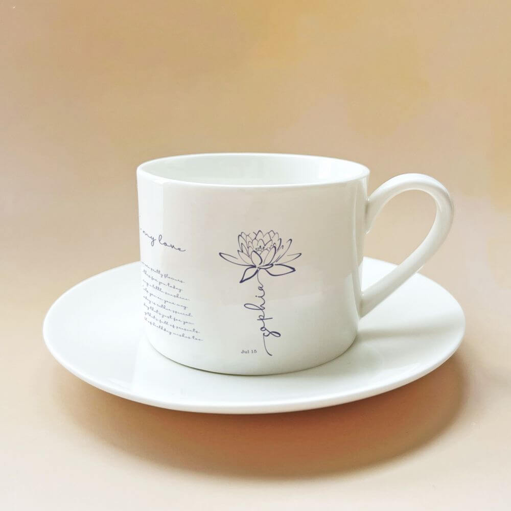 July Birth Flower Tea Cup Saucer Set