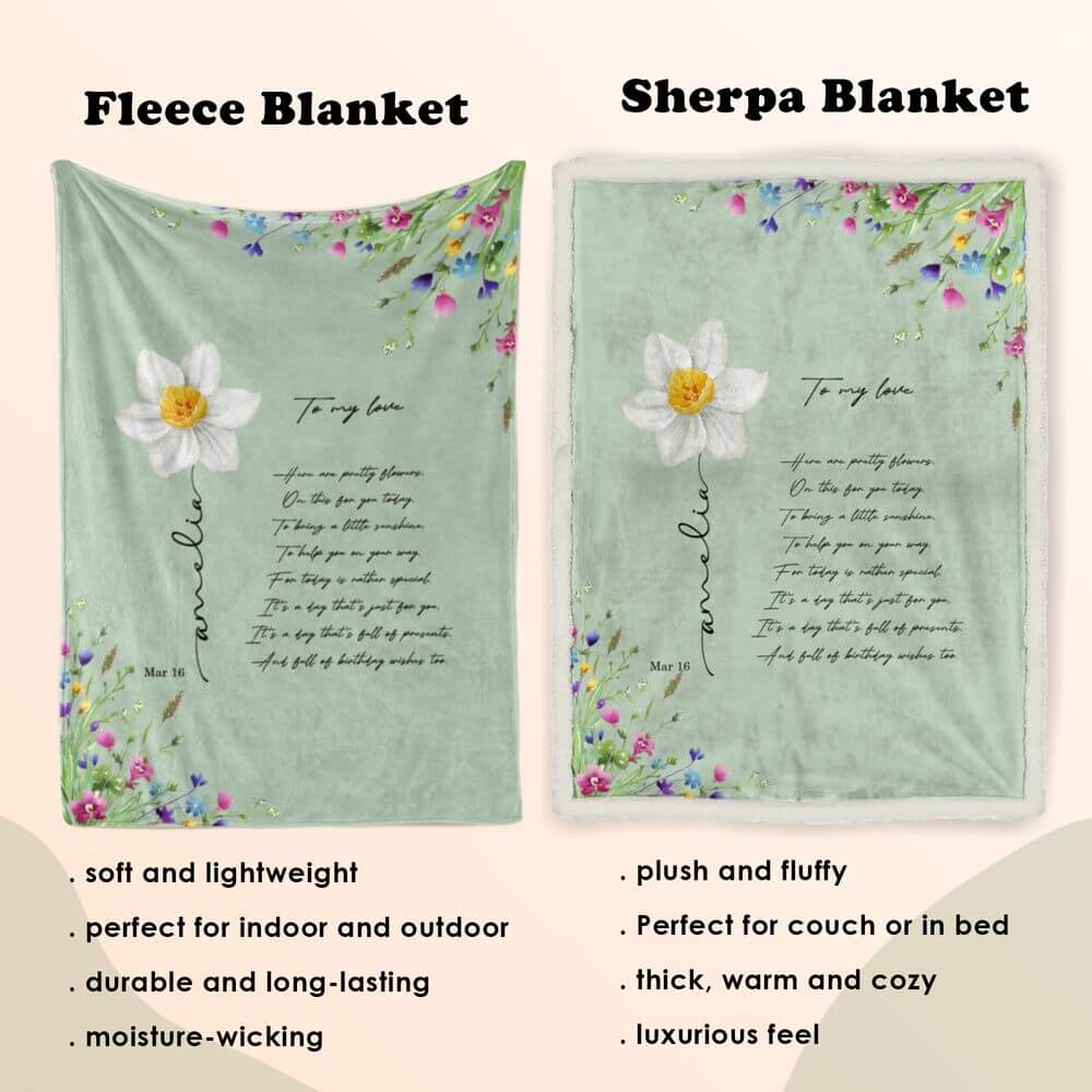koragarro March Daffodil name flower sign, personalized flower blanket, March birthday gift, throw blanket