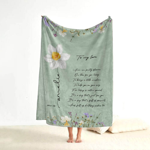 koragarro March Daffodil name flower sign, personalized flower blanket, March birthday gift, throw blanket