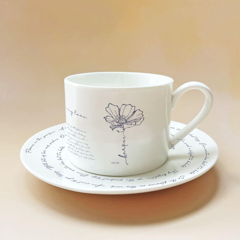 October Birth Flower Tea Cup and Saucer Set, Cosmos
