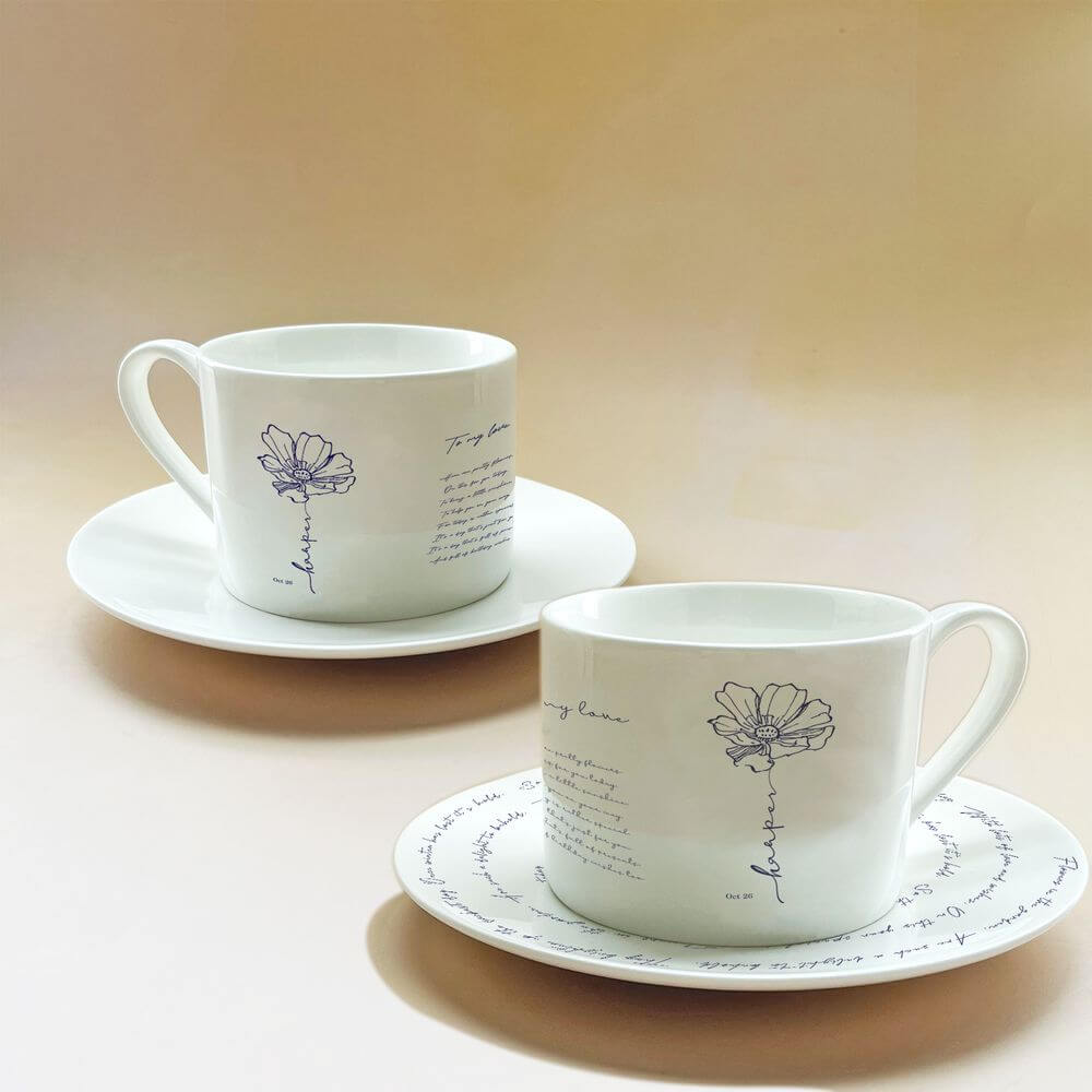 October Birth Flower Tea Cup and Saucer Set, Cosmos
