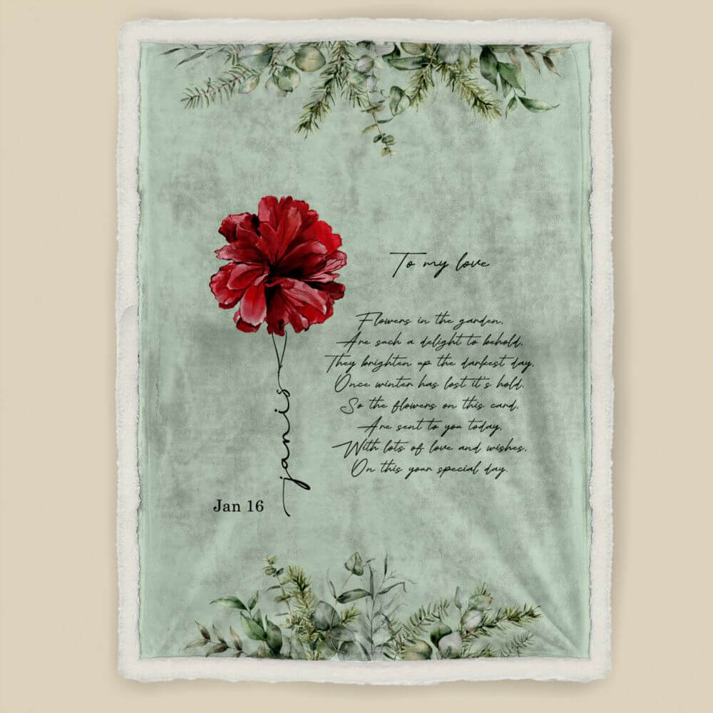koragarro Jan birth flower named blanket, Carnation, Snow drop, personalized throw blanket, Jan born birthday gift