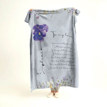 Load image into Gallery viewer, koragarro Feb named birth flower gift, personalized throw blanket, birthday gift for Feb born, Violet, Iris, Purple flowers