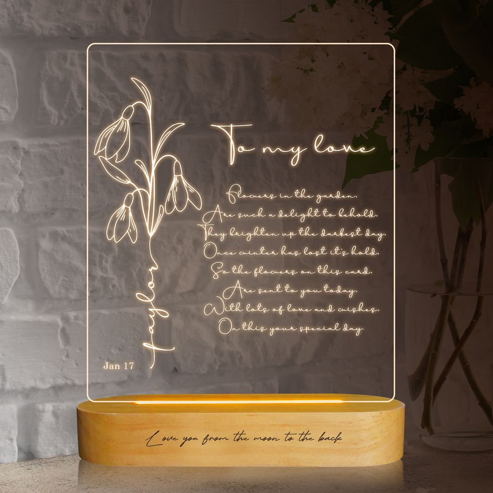 koragarro-January personalized named Birth Flower table lamp-Carnation Snowdrop -jan birthday gift