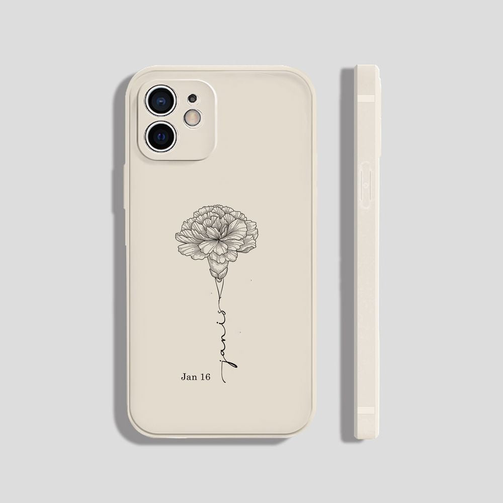 koragarro-January personalized named Birth Flower silicone phone case-Carnation Snowdrop flower white