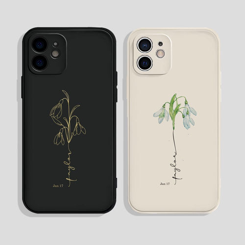 koragarro-January personalized named Birth Flower silicone phone case-Carnation Snowdrop flower
