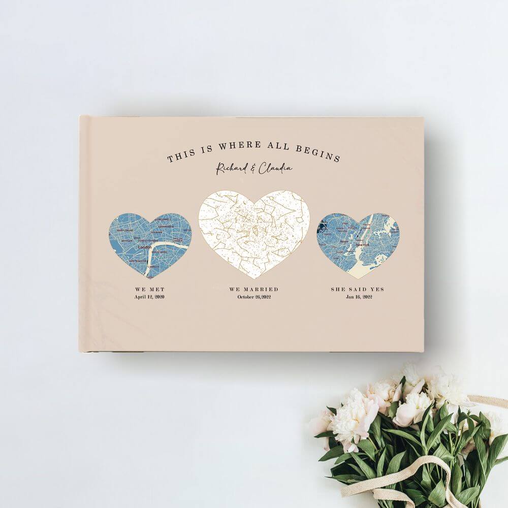 koragarro personalized wedding gift idea, unique memory book, meet engaged married, first year anniversary gift