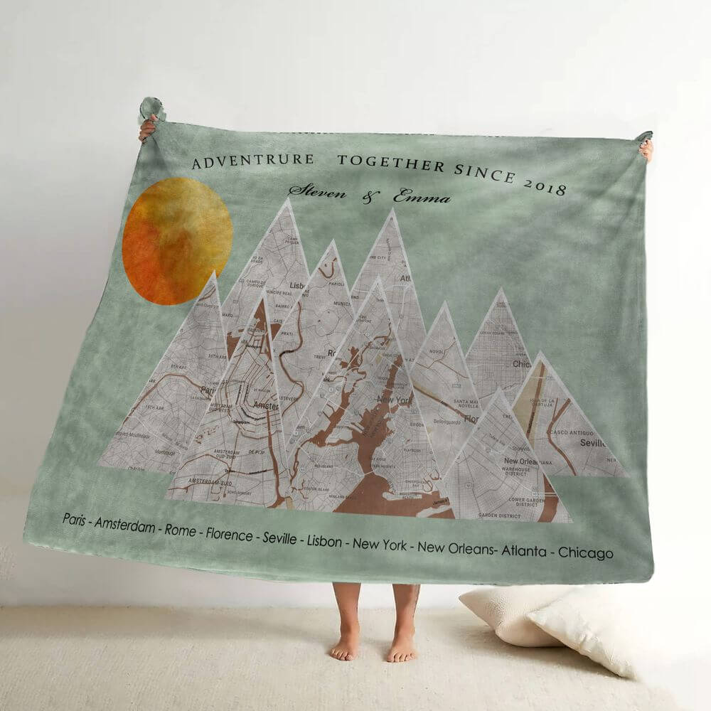 Adventure Together Map - Personalized Blanket