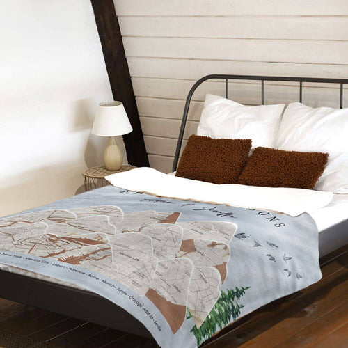 koragarro family travel map, personalized throw blanket, adventure trip maps, mountain maps, anniversary gift, Gift to hubby, grandparents gift, Christmas gift