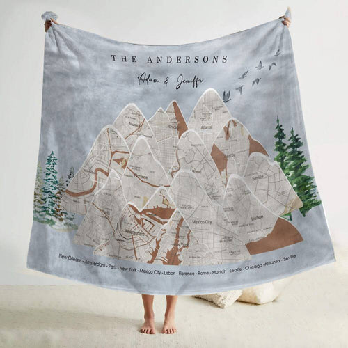 koragarro family travel map, personalized throw blanket, adventure trip maps, mountain maps, anniversary gift, Gift to hubby, grandparents gift, Christmas gift