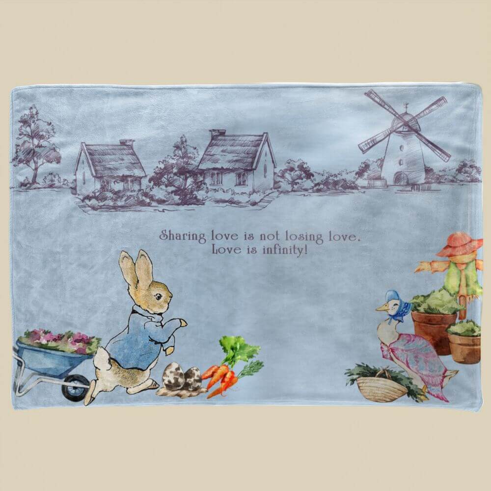 koragarro-peter rabbit-throw blanket, gift to baby-new born-sharing love is not losing love, love is infinity