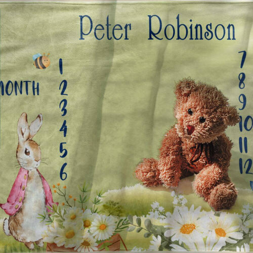 koragarro-peter rabbit-baby milestone personalized throw blanket, gift to baby-new born