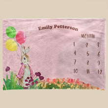 Load image into Gallery viewer, koragarro-peter rabbit-baby milestone personalized throw blanket, gift to baby-new born-pink
