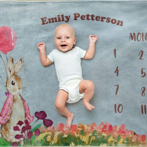 koragarro-peter rabbit-baby milestone personalized throw blanket, gift to baby-new born
