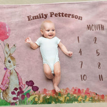 Load image into Gallery viewer, koragarro-peter rabbit-baby milestone personalized throw blanket, gift to baby-new born
