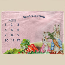 Load image into Gallery viewer, koragarro-peter rabbit-baby milestone personalized throw blanket, gift to baby-new born pink