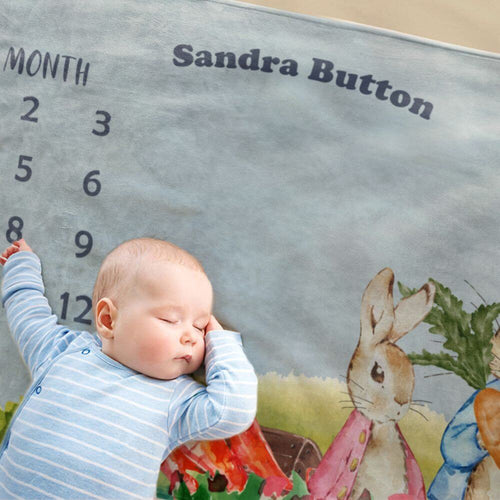 koragarro-peter rabbit-baby milestone personalized throw blanket, gift to baby-new born